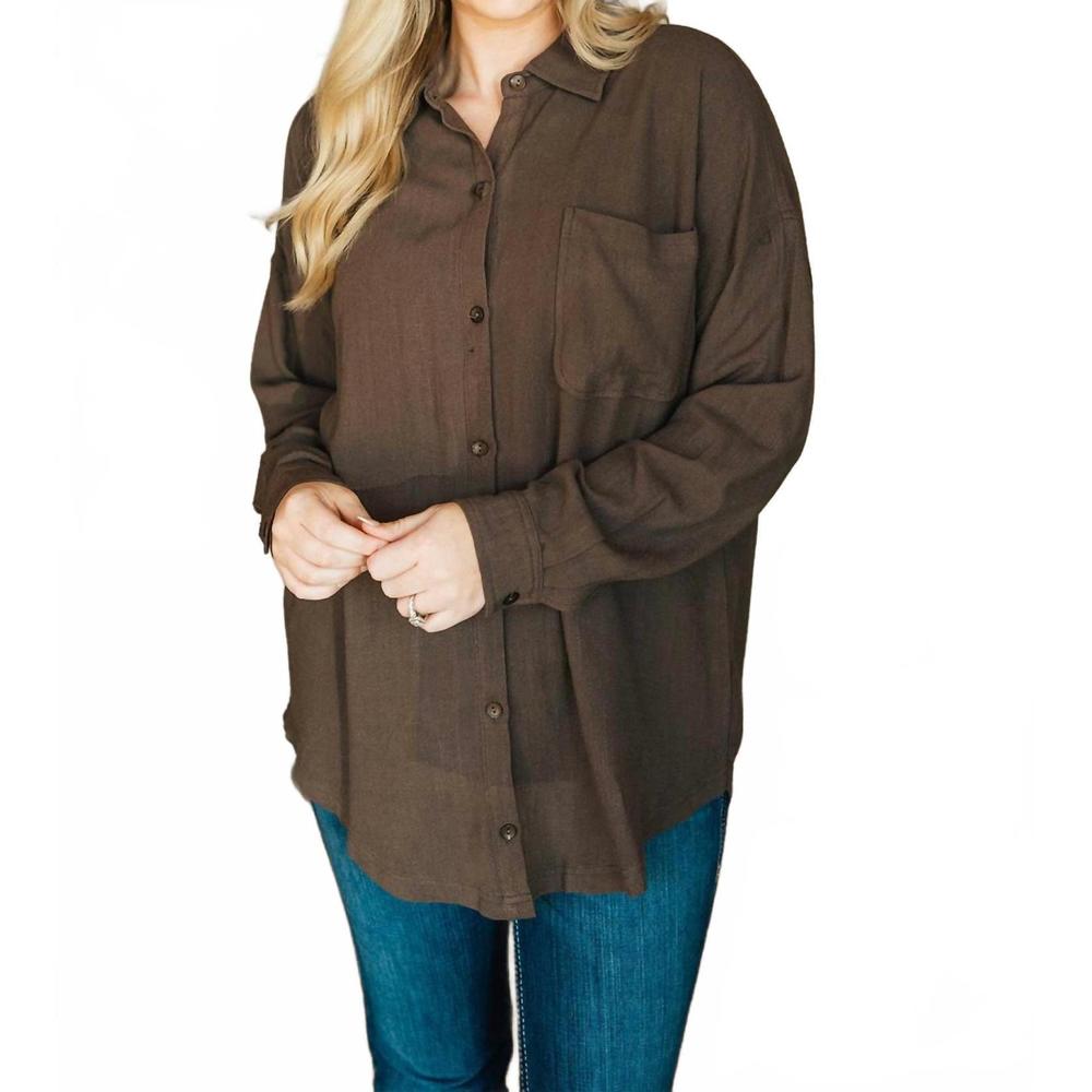 NEW BEFORE YOU COLLECTION oversized button down shirt in chocolate brown
